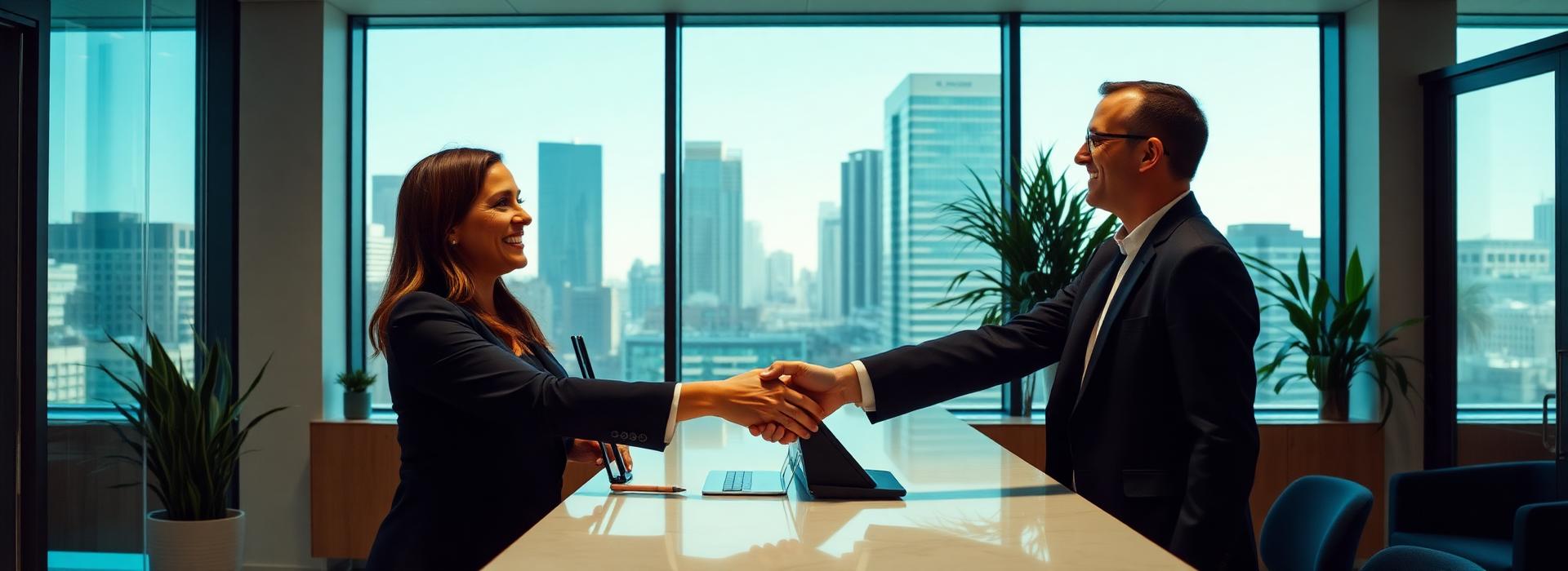 Client meeting an accountant in a modern office reception