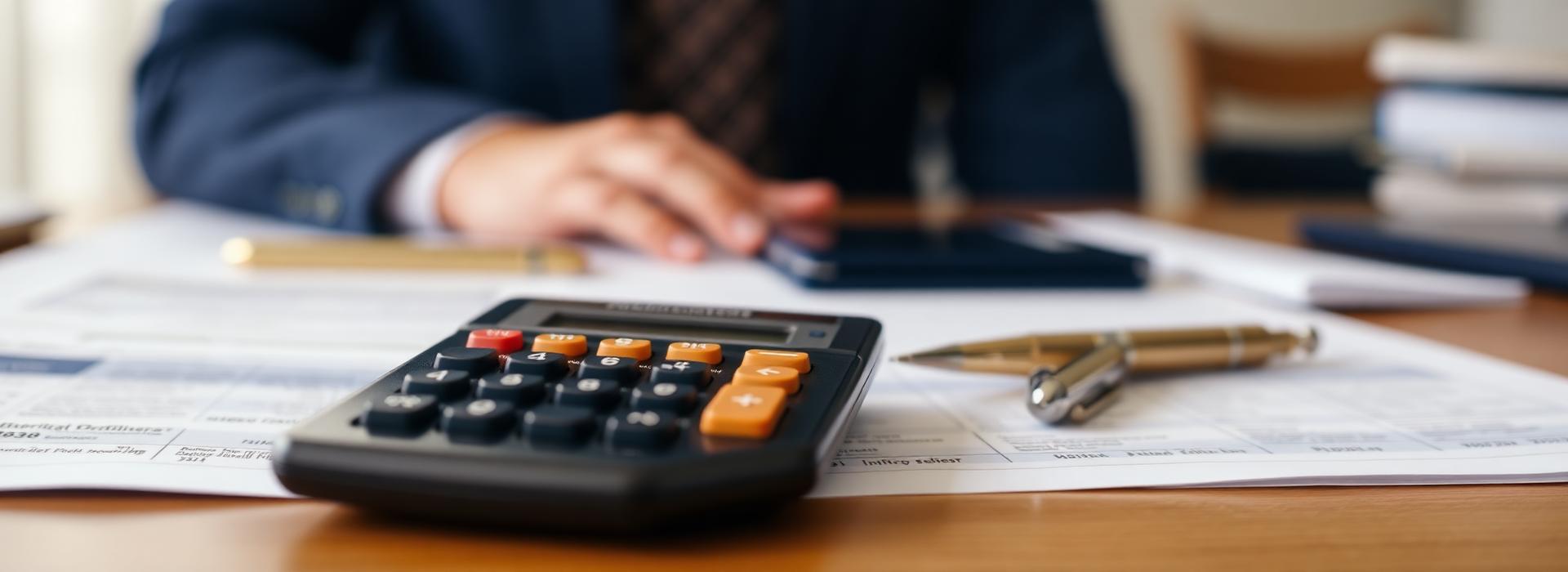 Calculator and paperwork on a desk